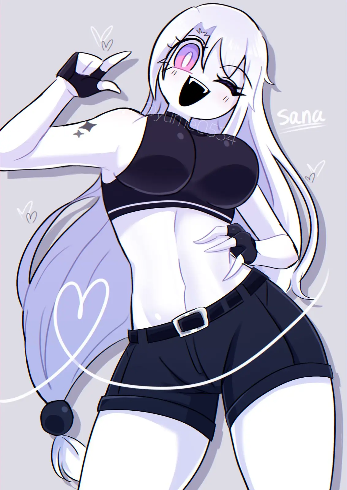 Image breasts, female, white_hair, bra, underwear, thighs, tattoo, tagme, wink, bikini_top, sana_(yume0534), yume0534
