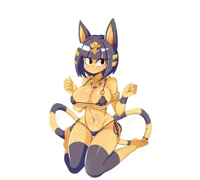 Image breasts,female,solo,white_background,bikini,tagme,animal_crossing,ankha,ankha_(animal_crossing),sitting_on_knees