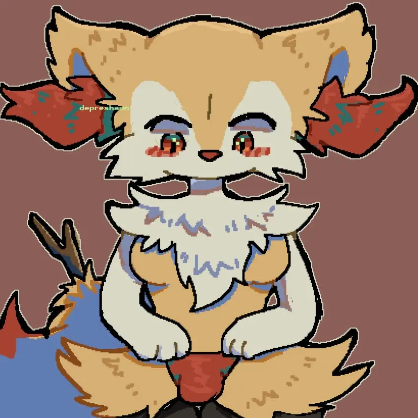 Image clothed,clothing,simple_background,solo,pokemon,pokemon_(species),furry,panties,1futa,futanari,intersex,shy,anthro,futa_only,self_upload,topless,fox_ears,fox_tail,fox,chibi,mostly_nude,pokemon_xy,braixen,buldge,mouthless,depreshawn