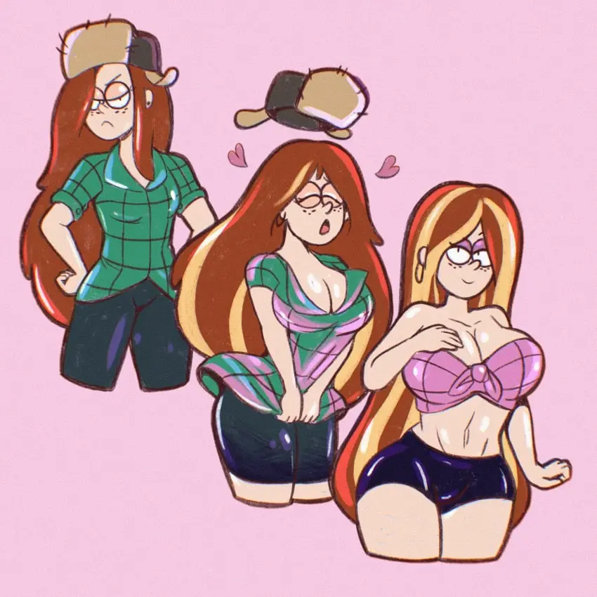 Image breasts,clothing,female,female_only,pants,shirt,simple_background,smile,standing,red_hair,disney,earrings,hat,multicolored_hair,freckles,collarbone,midriff,solo_female,huge_breasts,blonde_hair,artist_request,closed_eyes,disney_channel,disney_xd,gravity_falls,alternate_costume,eyeshadow,heart,makeup,shorts,angry,expansion,femsub,transformation,before_and_after,breast_expansion,dressed,hair_growth,short_shorts,alternate_hair_color,white_female,softcore,transformation_sequence,source_request,bimbofication,wendy_corduroy