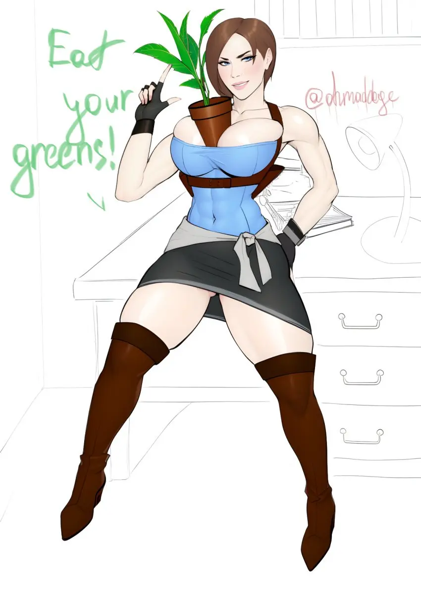 Image big_breasts,breasts,female,voluptuous,skindentation,skirt,boots,between_breasts,capcom,resident_evil,jill_valentine,resident_evil_3,thigh_boots,tubetop,ohmaddoge,jill_valentine_(julia_voth)