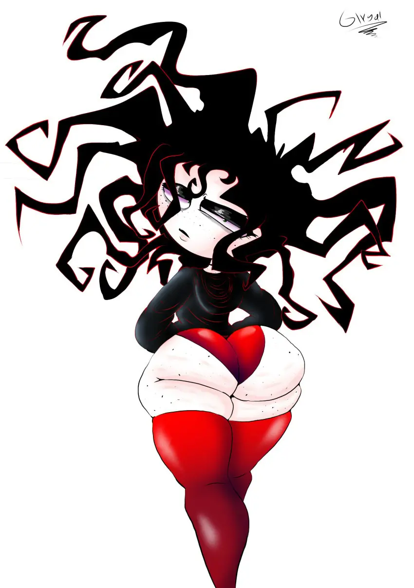 Image blush,black_hair,ass,freckles,freckles_on_ass,green_eyes,white_body,butt,freckles_on_face,goth,annoyed_expression,cartoon_network,booty_shorts,plump_ass,red_panties,black_hoodie,wip,powerpuff_girls,giygal,sedusa