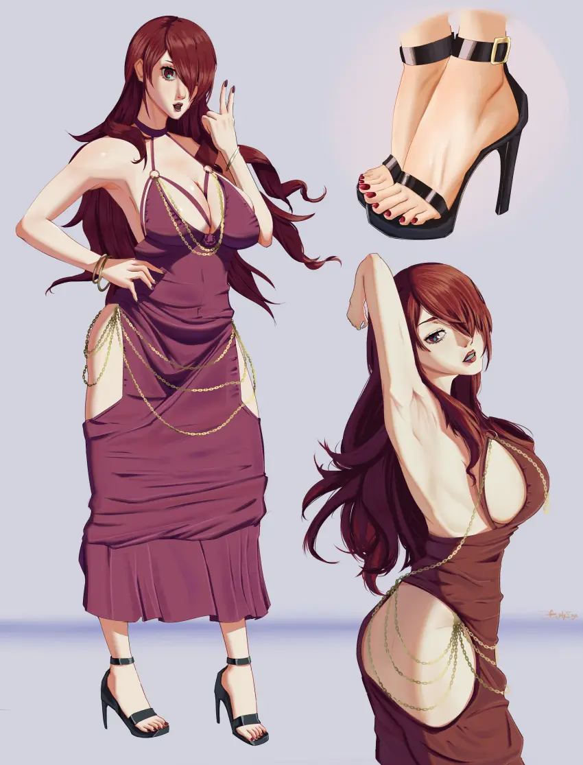 Image big_breasts,breasts,female,choker,red_hair,seductive,seductive_look,thick_thighs,thighs,hair_over_one_eye,feet,armpits,arms_above_head,arms_up,sideboob,huge_breasts,dress,artist_request,curvy,curvy_figure,heels,high_heels,red_dress,big_thighs,armpit_fetish,persona,child_bearing_hips,blowing_kiss,persona_3,armpit_crease,mitsuru_kirijo