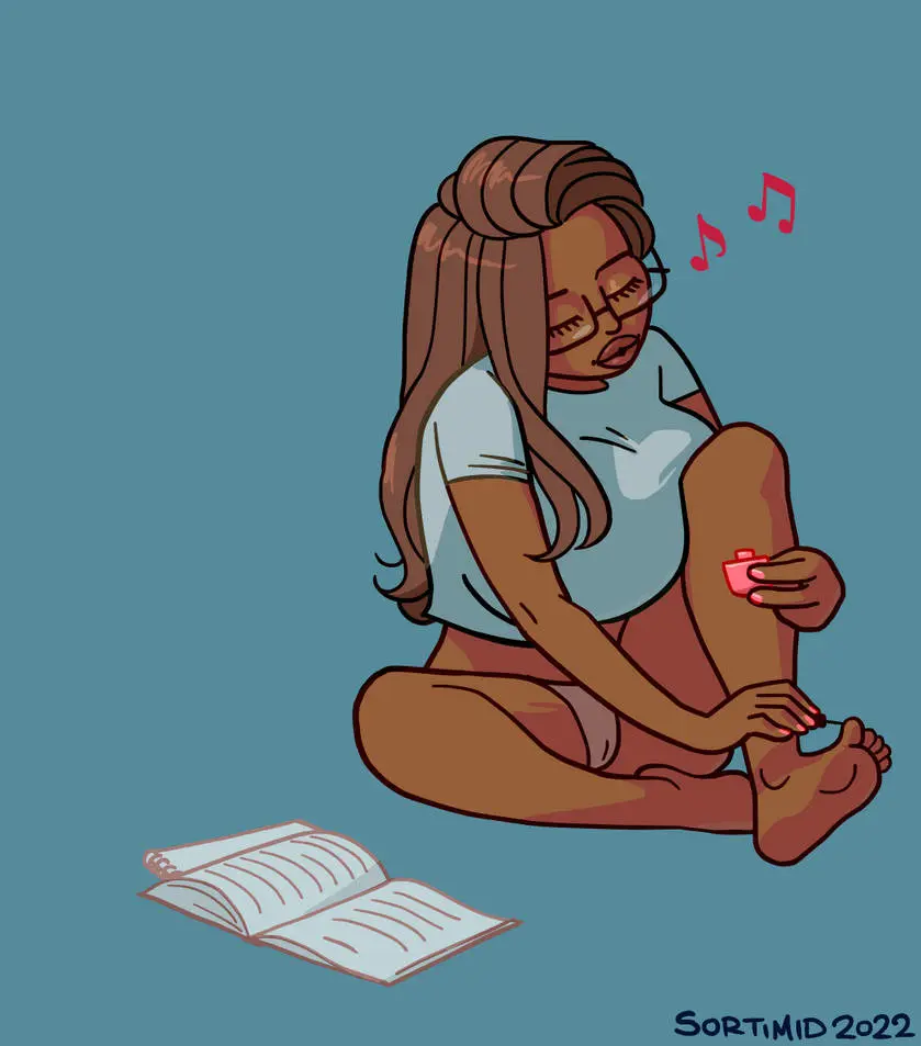 Image breasts,clothed,female,female_only,simple_background,solo,panties,dark_skin,glasses,huge_breasts,brown_hair,cameltoe,comic,femsub,transformation,breast_expansion,drugs,bimbofication,brain_drain,mid_transformation,large_lips,sortimid