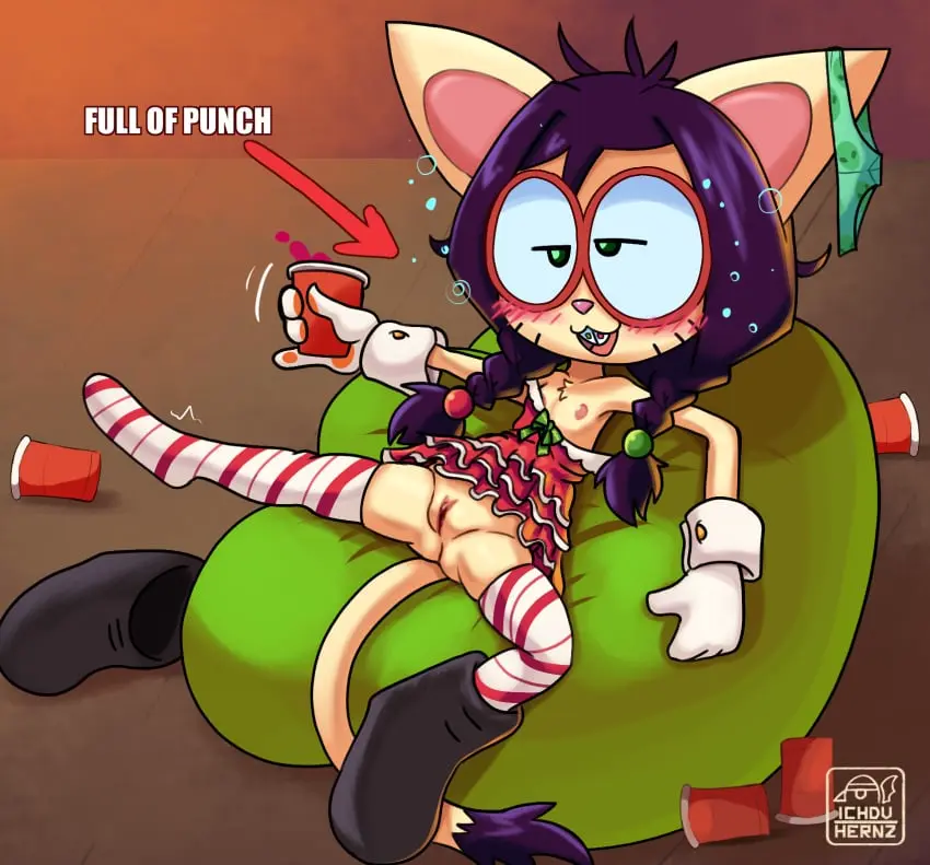 Image 1girls,blush,female,female_only,hi_res,nipples,solo,pussy,furry,solo_female,eyewear,glasses,anthro,furry_female,purple_hair,fur,mammal,party,young,feline,furry_only,anthro_female,anthro_only,lagomorph,leporid,rabbit,felid,domestic_cat,felis,drunk,cub,female_cub,ichduhernz,poni