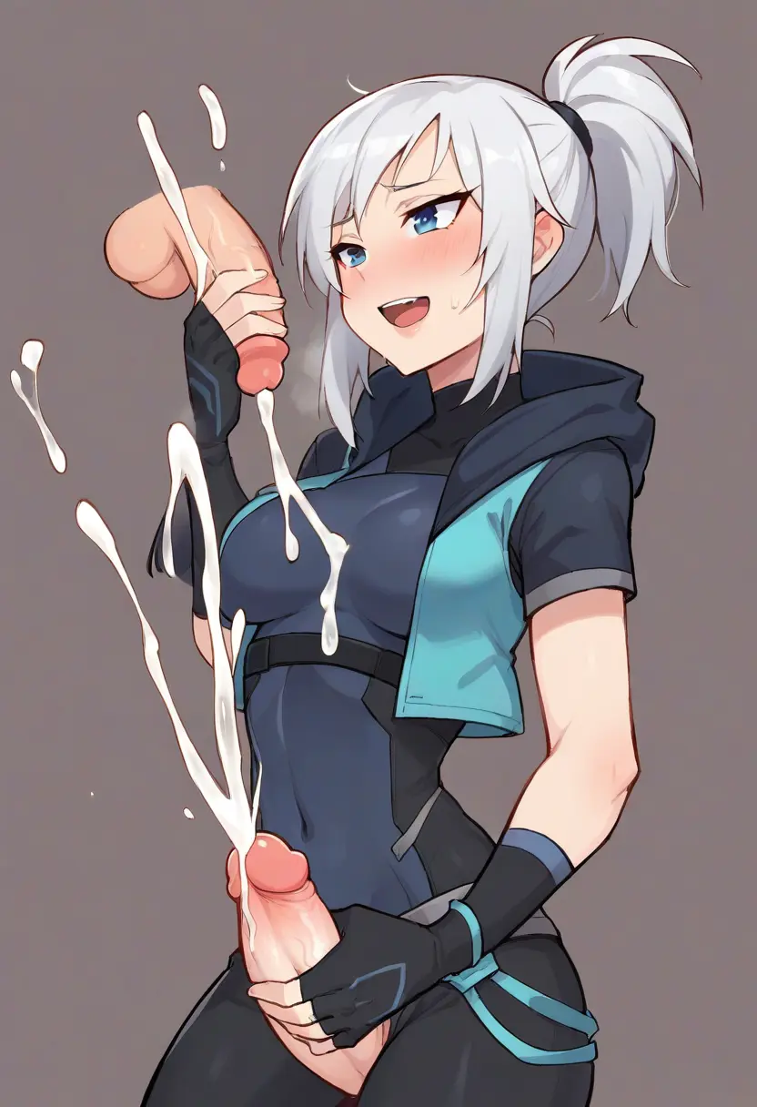 Image breasts,cum,1futa,futanari,intersex,ai_generated,cum_on_breasts,handjob,cumshot,valorant,jett_(valorant)