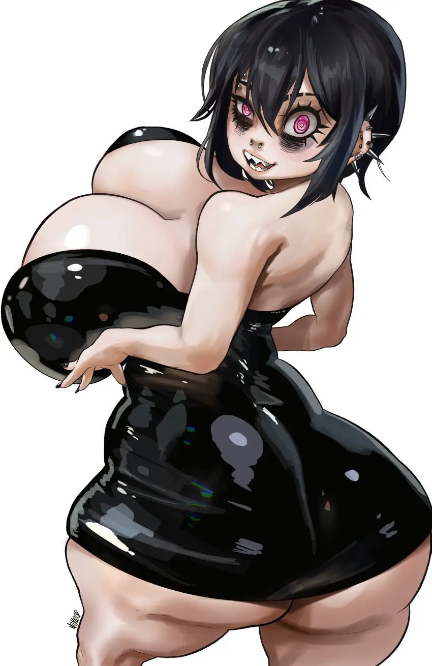 Image 1girls, big_breasts, breasts, clothing, female, female_only, large_breasts, looking_at_viewer, solo, black_hair, ass, big_ass, bubble_butt, huge_ass, looking_back, thick_thighs, wide_hips, huge_breasts, fat_ass, piercing, massive_breasts, pink_eyes, thick_ass, dress, original, original_character, busty, latex, ear_piercing, large_ass, thunder_thighs, commission, painted_nails, goth, goth_girl, bags_under_eyes, png, eyebrow_piercing, nose_piercing, nose_ring, noblood, ryandomonica, crazy_eyes, dat_ass, ass_in_dress