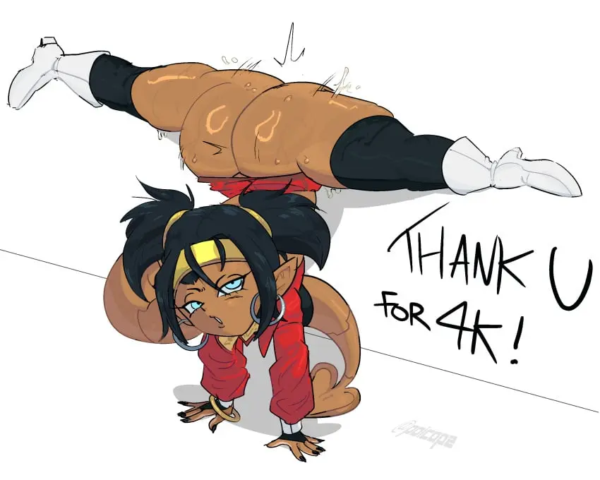 Image 1girls,female,looking_at_viewer,solo,black_hair,blue_eyes,sweat,tail,thighhighs,ass,sweaty_butt,thick_thighs,hoop_earrings,dark_skin,headband,tagme,spread_legs,monster_girl,original_character,pointy_ears,dragon_ball,dragon_ball_z,dark-skinned_female,twintails,jacket,shortstack,dark_skinned_female,clapping_cheeks,twerking,android,twerk,dat_ass,handstand,android_x-2_(poicapz),poicapz,poislapz