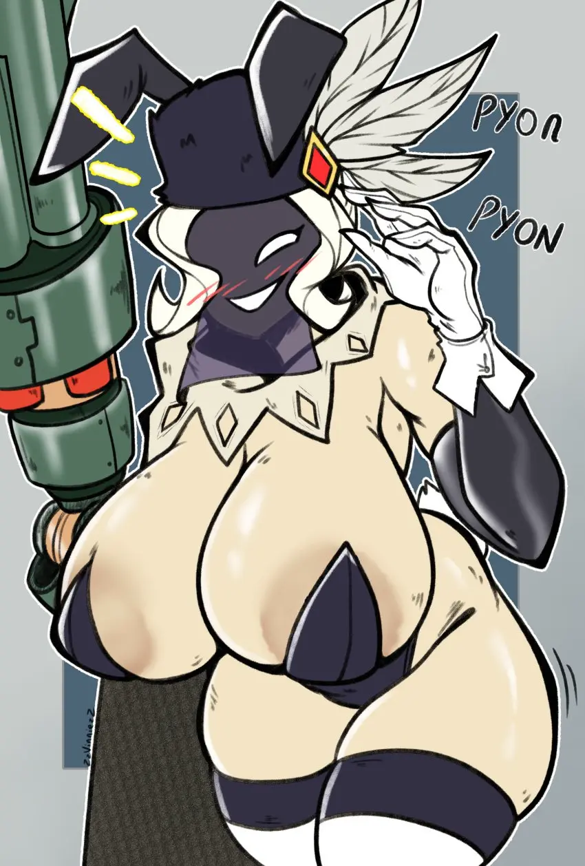 Image female,bikini,bunnysuit,areola_slip,skullgirls,gun,zzvinniezz,black_dahlia