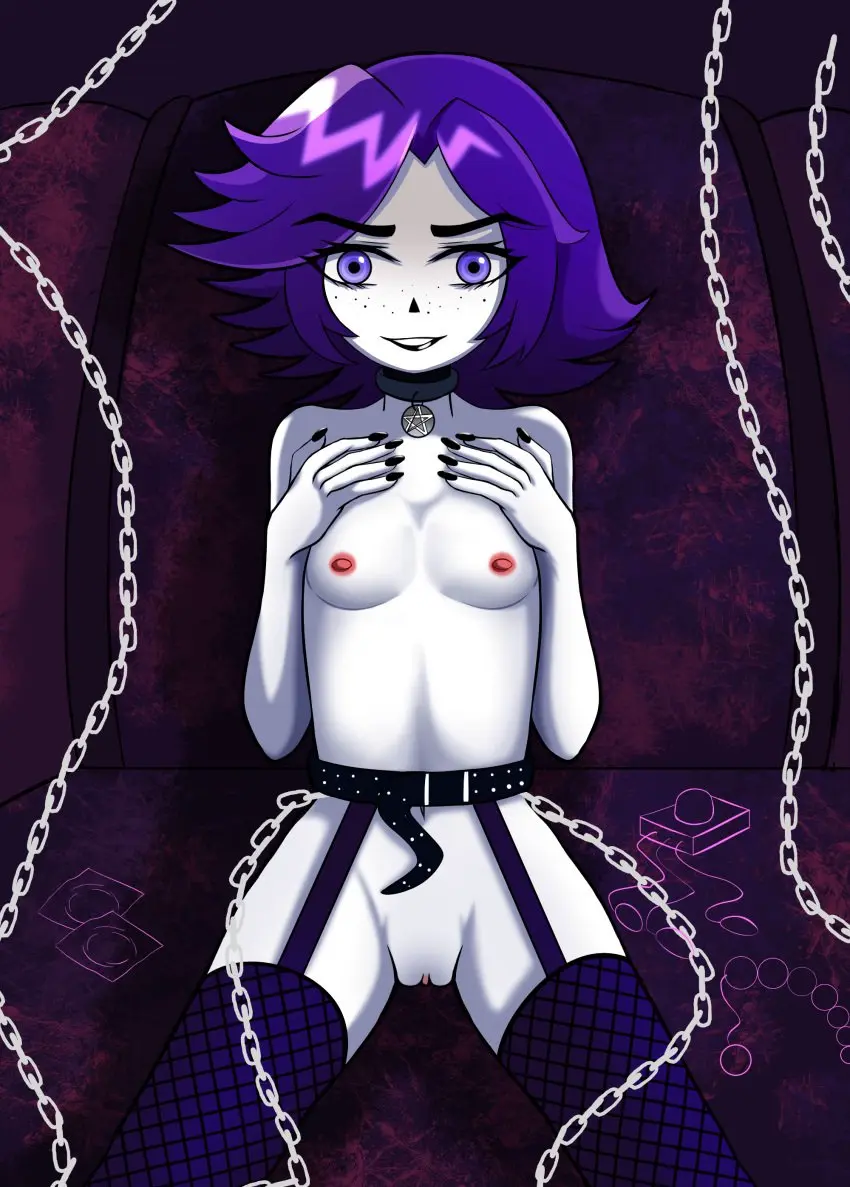 Image 1girls,breasts,female,looking_at_viewer,nipples,choker,small_breasts,solo_focus,sex_toy,belt,fishnets,goth,goth_girl,chains,functionally_nude,altushka_for_skuf,ksyusha_(afs),everyfrost