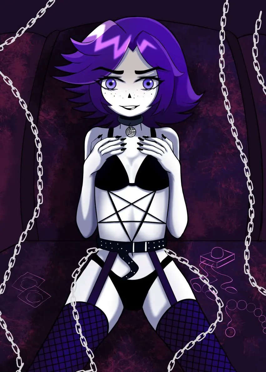 Image 1girls,breasts,female,looking_at_viewer,choker,small_breasts,solo_focus,sex_toy,belt,goth,goth_girl,chains,altushka_for_skuf,ksyusha_(afs),everyfrost