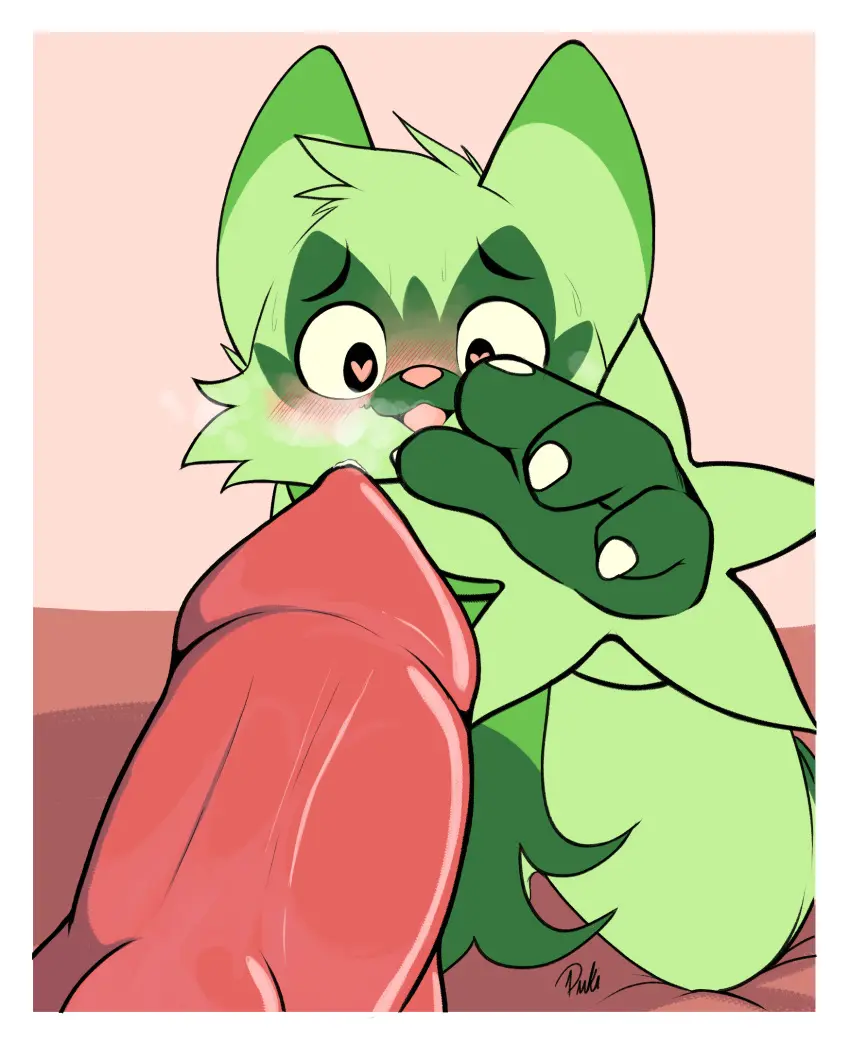 Image blush,hi_res,open_mouth,male,penis,pokemon,pokemon_(species),duo,erection,male/male,nintendo,genital_fluids,bodily_fluids,genitals,mammal,precum,claws,generation_9_pokemon,floragato,pukizel