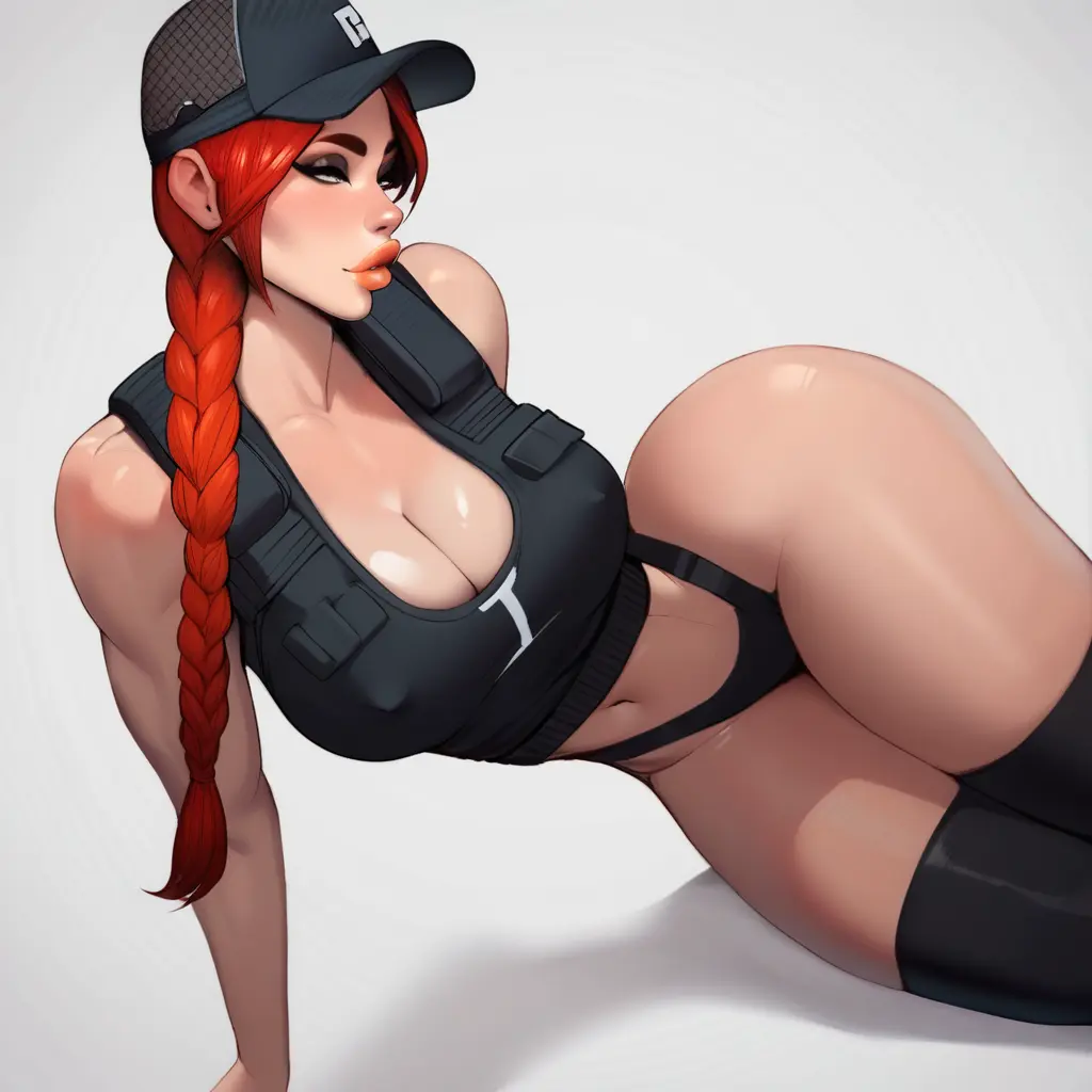 Image big_breasts,breasts,female,large_breasts,light_skin,red_hair,big_ass,thick_thighs,ai_generated,huge_breasts,thick,curvy,braid,fit,fit_female,bimbo,thong,comission,rookybooky,military,vest,rainbow_six_siege,bimbo_lips,g_string,ash_(rainbow_six)