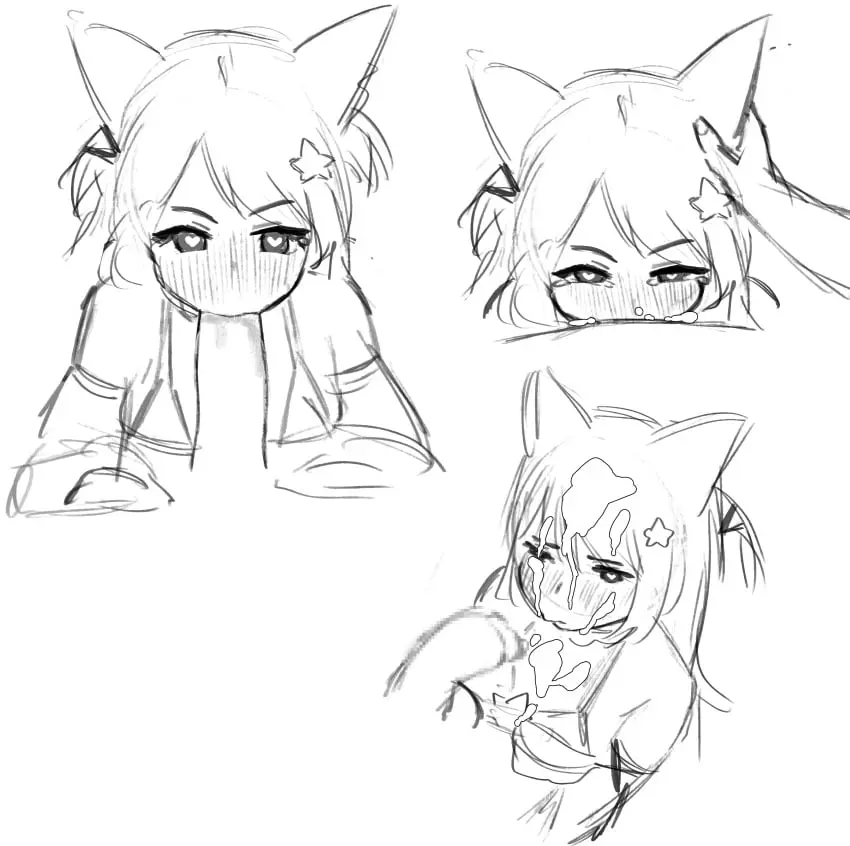 Image 1girls,female,1boy,heart-shaped_pupils,male,straight,virtual_youtuber,bukkake,blowjob,monochrome,fox_ears,indie_virtual_youtuber,annytf,otjareniy,vedal987