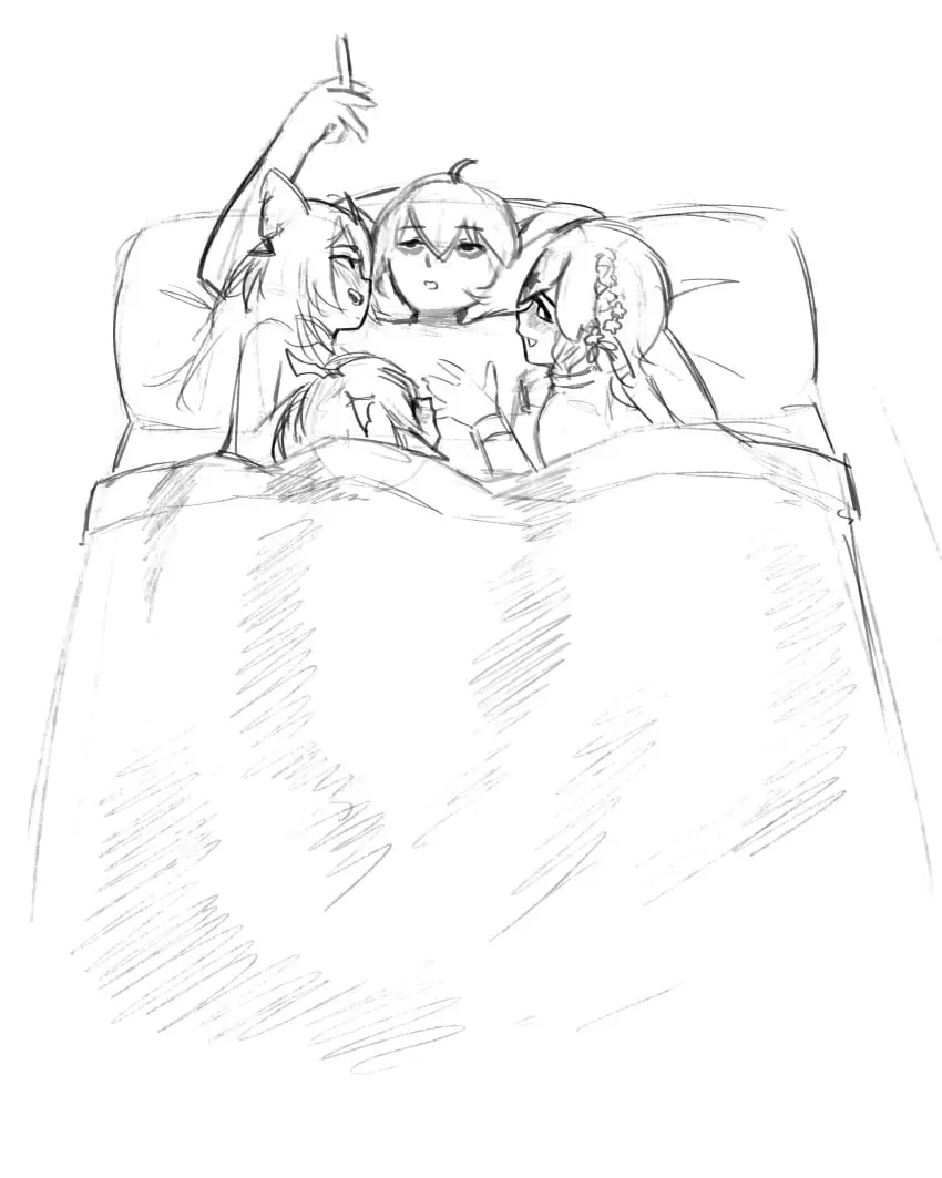 Image female,1boy,male,straight,virtual_youtuber,after_sex,3girls,indie_virtual_youtuber,cigarette,harem,cuddling,annytf,onidere,bao_(vtuber),camila_(vtuber),otjareniy,vedal987,post-coital_cigarette