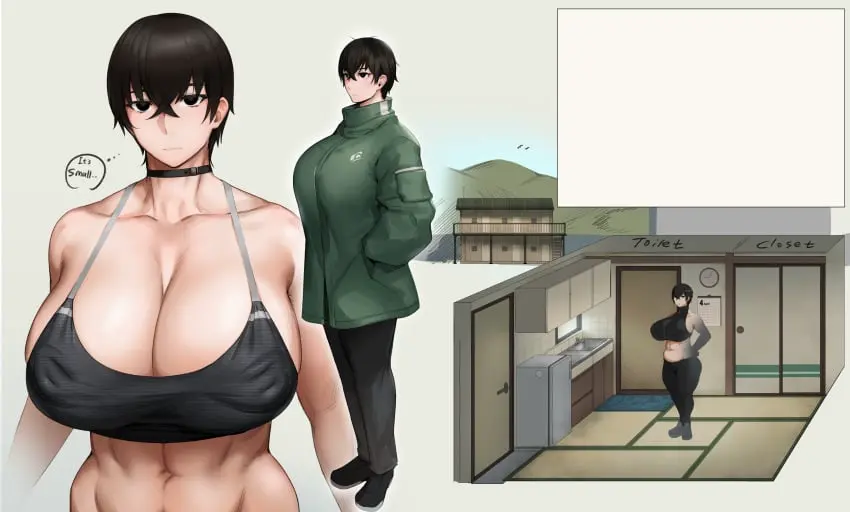 Image breasts,female,solo,solo_female,huge_breasts,curvy_figure,emotionless,muscles,venus_body,kunaboto,kurogane_(kunaboto)