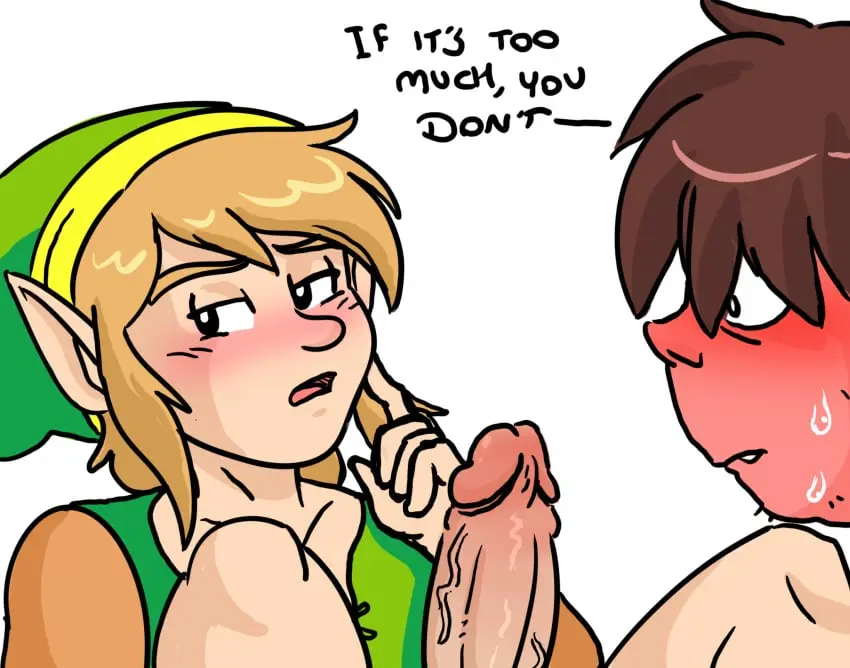 Image clothing,hi_res,light_skin,simple_background,male,penis,duo,erection,humanoid,humanoid_penis,male/male,hair,veiny_penis,text,blonde_hair,nintendo,genitals,dialogue,skinny,english_text,humanoid_genitalia,speech_bubble,the_legend_of_zelda,vein,humanoid_pointy_ears,link,twink,light_body,hylian,link_(nes),pervypocket,zelda_ii:_the_adventure_of_link