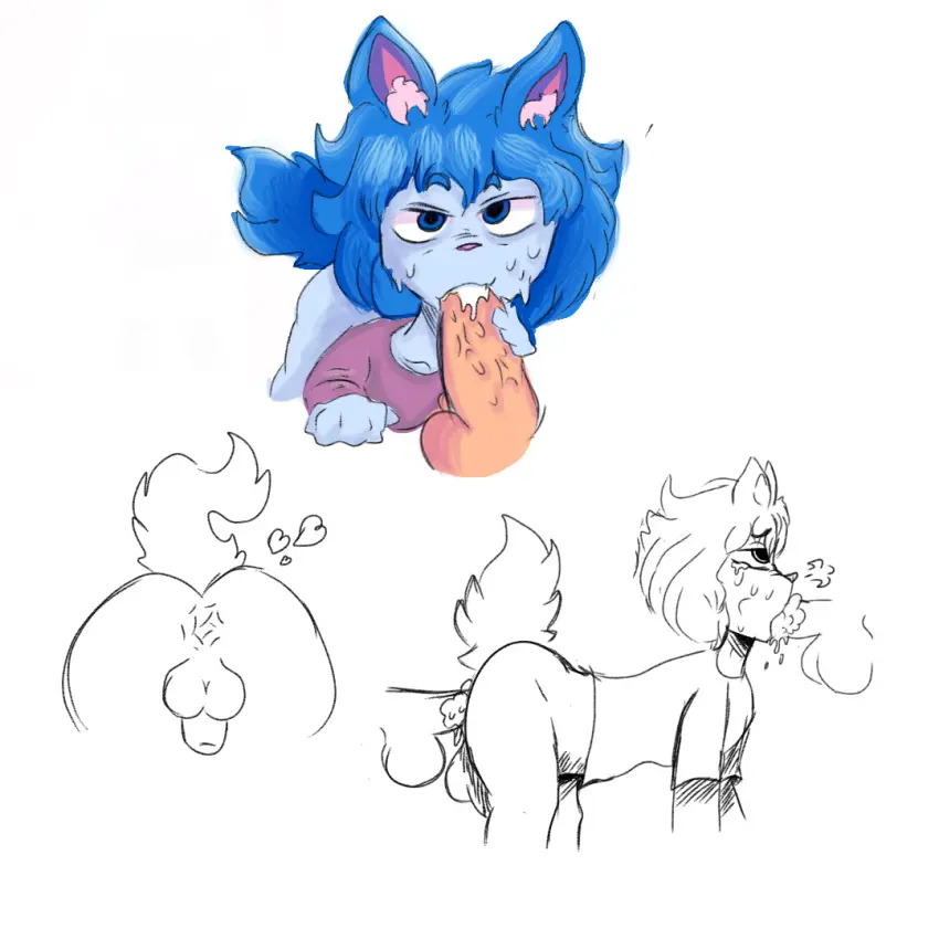 Image blue_eyes,blue_hair,cum,cum_in_mouth,male,tail,ass,big_butt,cum_in_ass,male/male,hair,anthro,cum_inside,genital_fluids,bodily_fluids,mammal,feline,blue_body,sketch_page,short_tail,feral,group,trio,felid,domestic_cat,felis,unknown_artist,gacha_club,skuzy_bur