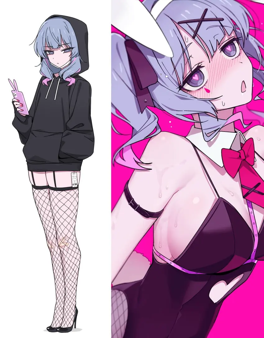 Image 1girls,blush,breasts,female,solo,blue_hair,heart-shaped_pupils,sweat,thighhighs,thick_thighs,thighs,sideboob,pink_hair,legs,ahe_gao,slim,teenager,teenage_girl,bunny_girl,slim_waist,high_heels,heart,bunnysuit,fishnets,playboy_bunny,legwear,sweating,hatsune_miku,vocaloid,hoodie,violet_hair,goth_girl,implied_sex,horny_female,before_and_after,smartphone,violet_eyes,slim_girl,fishnet_stockings,masked_female,teen,teen_girl,slim_female,rabbit_hole_(vocaloid),rabbit_hole_(deco*27/caststation),e-girl,egirl,slim_body,caststation