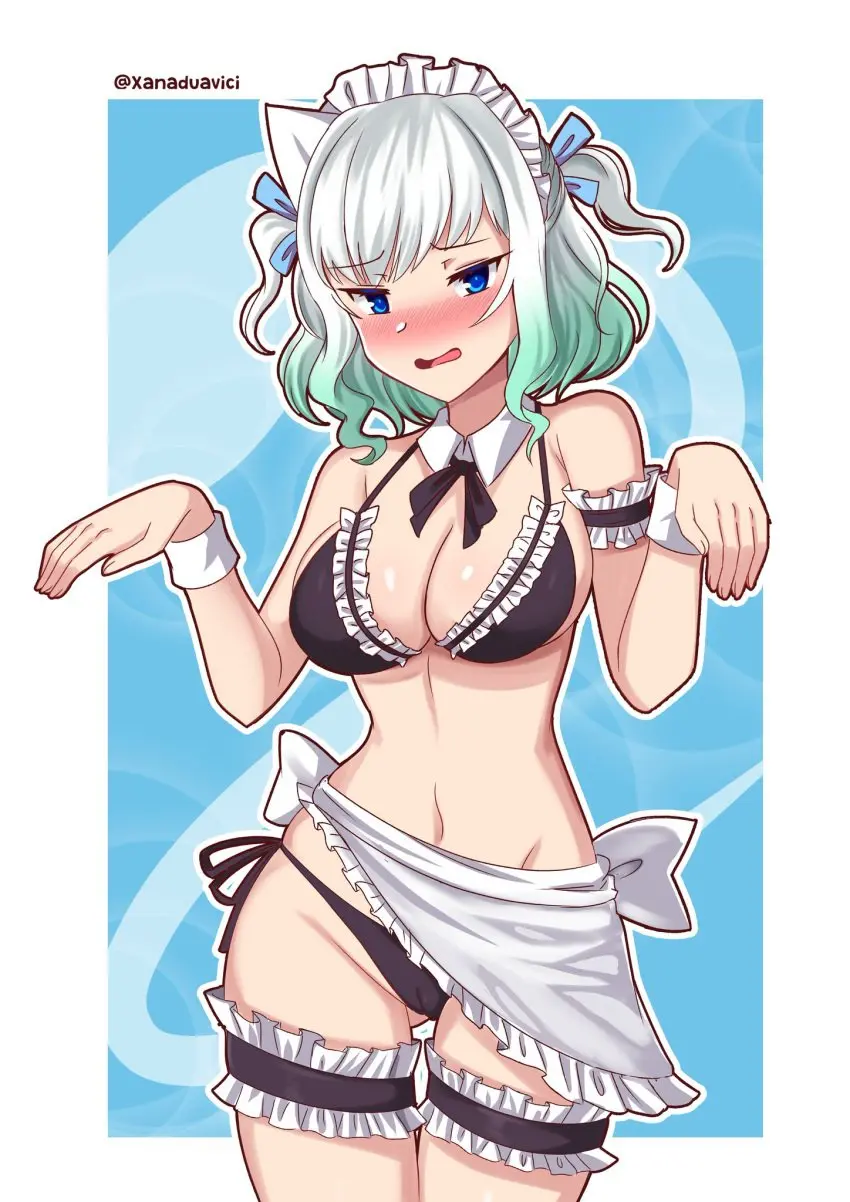 Image 1girls,blush,breasts,clothing,female,female_only,hi_res,highres,looking_at_viewer,solo,white_hair,blue_eyes,navel,bikini,gradient_hair,virtual_youtuber,embarrassed,bare_shoulders,belly_button,cleavage,midriff,solo_female,solo_focus,ass_visible_through_thighs,thigh_gap,medium_breasts,pale_skin,detached_collar,twintails,green_hair,revealing_clothes,black_bikini,maid_headdress,blushing_at_viewer,thigh_strap,fully_clothed,indie_virtual_youtuber,blushing,exposed_shoulders,begging_pose,frilled_bikini,ghost_girl,wristwear,mint_fantome,maid_bikini,paw_pose,xanadu_avici,xanaduavici,ghost_pose