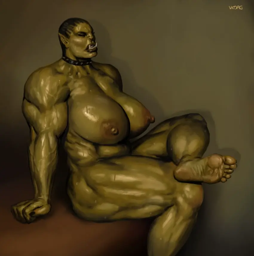Image breasts,female,muscular,solo_focus,foot_fetish,green_skin,legwear,muscular_female,orc,orc_female,vkorg