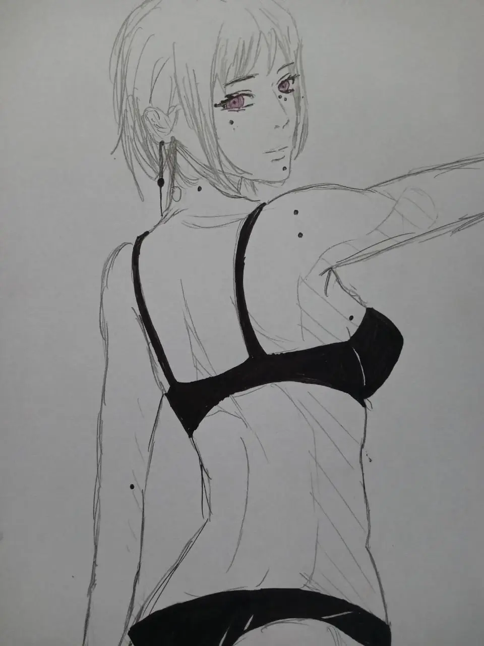 Image 1girls,female,looking_at_viewer,pink_eyes,chainsaw_man,traditional_media,death_devil,tim_heyderich