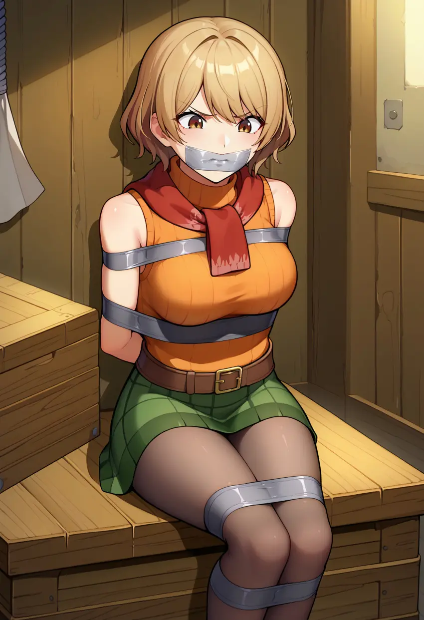 Image brown_eyes,female,ai_generated,blonde_hair,sitting,bondage,gag,gagged,capcom,resident_evil,ashley_graham,resident_evil_4,arms_tied_behind_back,bound_legs,tape_gag,ashley_graham_(brooke_elizabeth_mathieson),barjoe01