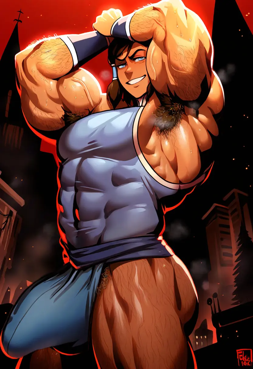 Image looking_at_viewer,smile,1boy,male,sweat,erection,veins,dark-skinned_male,dark_skin,muscular,muscular_male,armpits,ai_generated,arms_up,grin,nai_diffusion,sweatdrop,smug,bulge,erection_under_clothes,pecs,steaming_body,armpit_fetish,steam,sweating,abs,smirk,vein,pectorals,bulge_through_clothing,rule_63,muscles,avatar_legends,water_tribe,hairy,arm_hair,body_hair,armpit_hair,muscular_arms,muscular_thighs,leg_hair,korra,the_avatar,the_legend_of_korra,veiny_muscles,gloopai,ambush_(trap)
