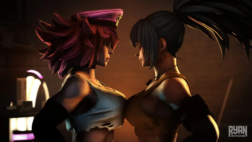 Image big_breasts,breasts,female,female_only,2girls,blue_hair,choker,athletic,sports_bra,sportswear,sideboob,pink_hair,3d,female/female,athletic_female,girl_on_girl,tank_top,crossover,king_of_fighters,street_fighter,armband,ripped_clothing,street_fighter_v,final_fight,poison_(final_fight),leona_heidern,white_tank_top,king_of_fighters_xv,ripped_tank_top,breast_on_breasts,breasts_against_breasts,ryandoesstuff