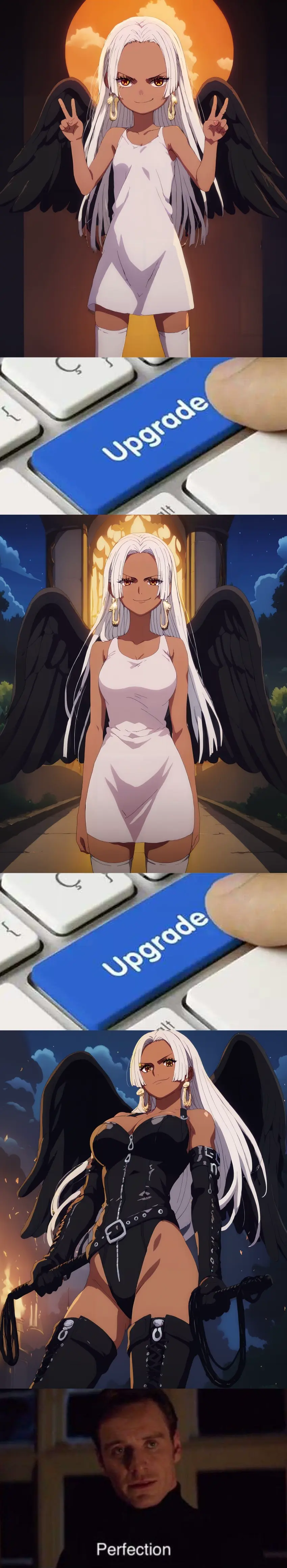 Image 1girls,female,female_only,white_hair,symbol-shaped_pupils,one_piece,dark_skin,ai_generated,aged_up,dark-skinned_female,meme,leather_gloves,leather,leather_clothing,whip,bdsm_outfit,time_paradox,s-snake_(one_piece),seraphim_(one_piece),nyxworks