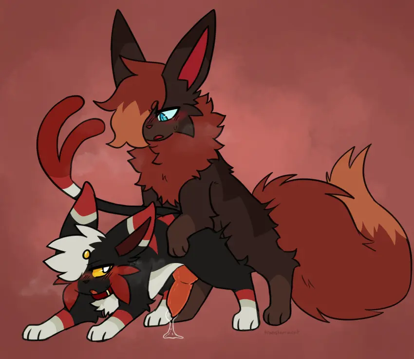 Image blush,hi_res,eeveelution,male,pokemon,pokemon_(species),sex,duo,male/male,from_behind_position,nintendo,genital_fluids,collar,bodily_fluids,fur,genitals,precum,black_body,2024,brown_fur,animal_genitalia,knot,brown_body,feral,feral_on_feral,black_fur,generation_1_pokemon,leaking_precum,mounting,generation_2_pokemon,espeon,flareon,oblivion_(transtorracat),obsidian_(transtorracat),transtorracat