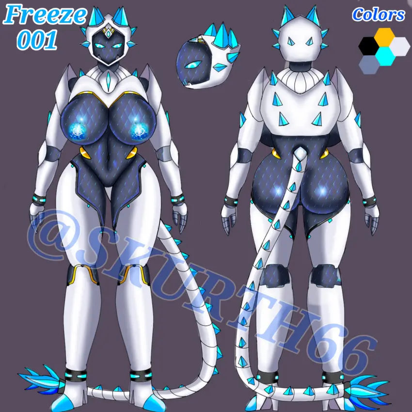 Image big_breasts, breasts, female, blue_eyes, tail, big_ass, big_butt, original_character, black_skin, black_body, blue_nipples, oc, robot, robot_girl, skurth66, humanoid_robot, freeze_(skur)