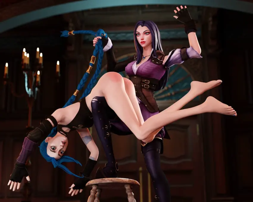 Image female,female_only,2girls,blue_eyes,blue_hair,multiple_girls,ass,hair_grab,indoors,3d,blender,twintails,yuri,ass_focus,naughty,submissive,spanked_butt,video_games,league_of_legends,dominant_female,military_uniform,femdom,riot_games,twin_braids,jinx_(league_of_legends),bare_ass,arcane,arcane_jinx,spanking,spank_marks,steampunk,police_uniform,punishment,arcane_caitlyn,caitlyn_kiramman,slapping_butt,discipline,kinkblink