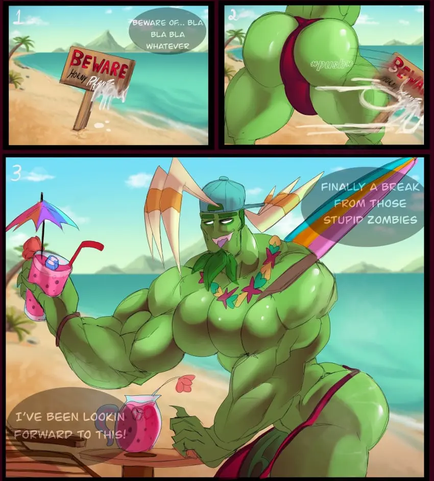Image cum,male,penis,erection,humanoid,humanoid_penis,muscular,muscular_male,male_only,yaoi,anthro,bara,comic,dialogue,muscular_anthro,pecs,erect_penis,anthrofied,humanoid_genitalia,plant,pectorals,speedo,plants_vs_zombies,plants_vs_zombies_2:_it's_about_time,plants_vs._zombies,asolchan,bloomerang_(pvz),visible_penis