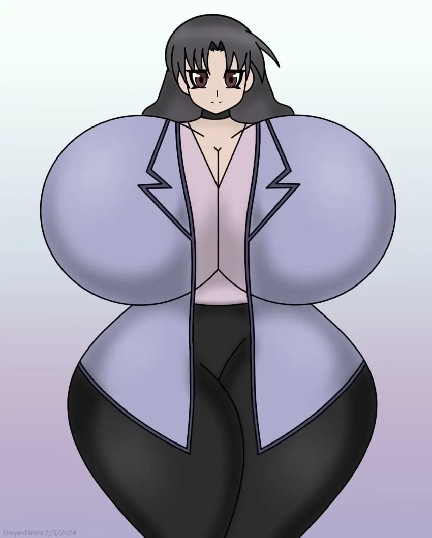 Image big_breasts,breasts,female,female_only,looking_at_viewer,smile,big_ass,thick_thighs,huge_breasts,breasts_bigger_than_head,enormous_breasts,thick,self_upload,hourglass_figure,thick_legs,2024,dropedartist,azumanga_daiou,yukari_tanizaki