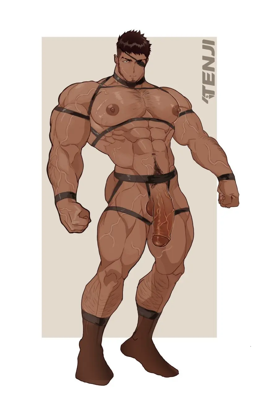 Image highres,nipples,simple_background,solo,1boy,black_hair,blue_eyes,male,nude,penis,short_hair,uncensored,veins,dark-skinned_male,dark_skin,muscular,muscular_male,male_only,yaoi,balls,original,testicles,pubic_hair,bara,male_pubic_hair,flaccid,thick_eyebrows,foreskin,uncircumcised,large_penis,half-erect,grey_background,male_focus,solo_male,abs,scar,full_body,pectorals,facial_hair,large_pectorals,eyepatch,ten_g89,tenji_(ten_g89),arm_hair,mature_male,sparse_chest_hair,scar_on_face,leg_hair,scar_on_cheek,goatee,veiny_arms,scar_on_chest,eyebrow_cut,sideburns,see-through_socks