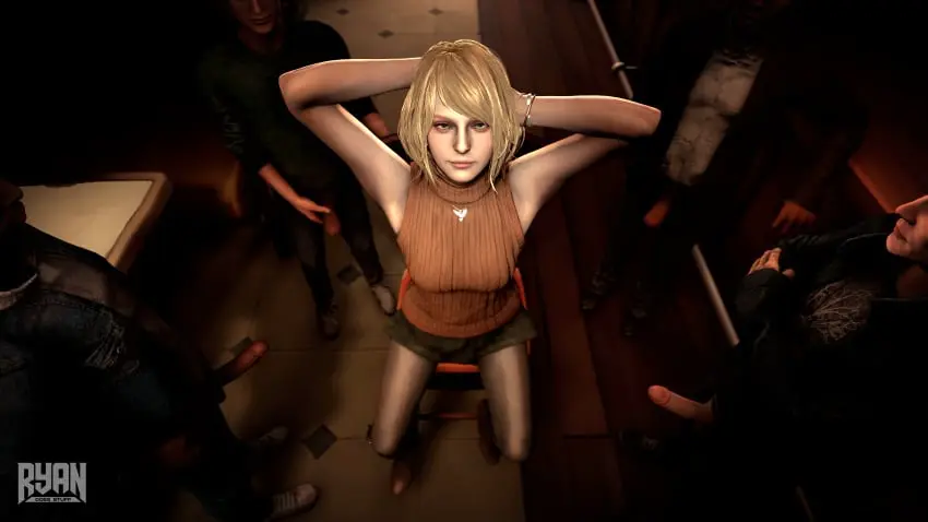 Image 1girls,female,looking_at_viewer,male,short_hair,female_focus,seductive,seductive_look,seductive_smile,blonde_hair,sitting,3d,multiple_boys,skirt,sleeveless,blonde_hair_female,blonde_female,sweater,turtleneck,4boys,capcom,imminent_sex,bob_cut,arms_behind_back,resident_evil,slight_smile,imminent_oral,sleeveless_turtleneck,imminent_rape,imminent_fellatio,ashley_graham,ashley_graham_(ella_freya),resident_evil_4,resident_evil_4_remake,alluring,seated,ryandoesstuff