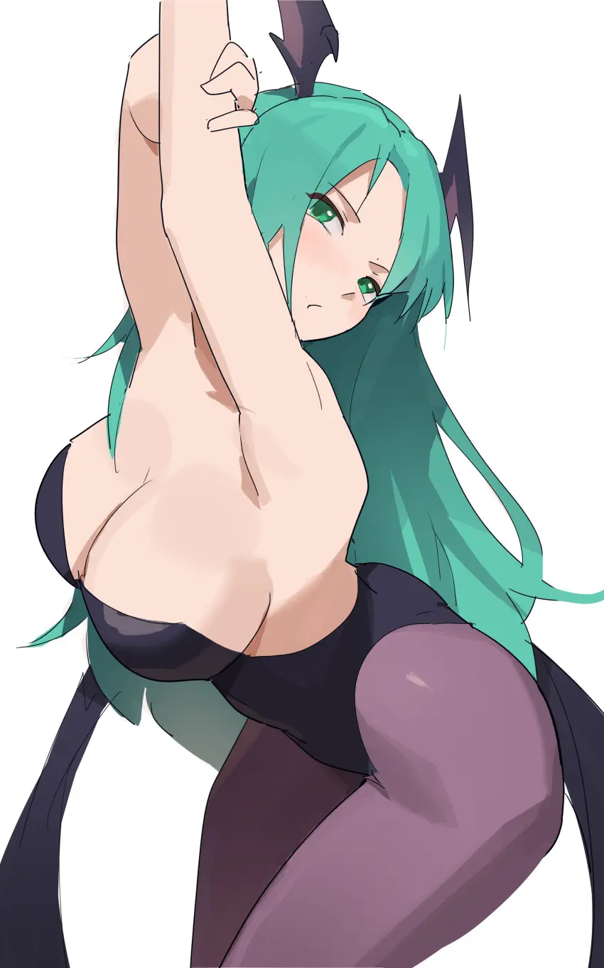 Image 1girls,big_breasts,breasts,female,light-skinned_female,light_skin,bare_shoulders,cleavage,wings,green_eyes,busty,green_hair,tight_clothing,darkstalkers,morrigan_aensland,succubus,capcom,bat_wings,tlex022