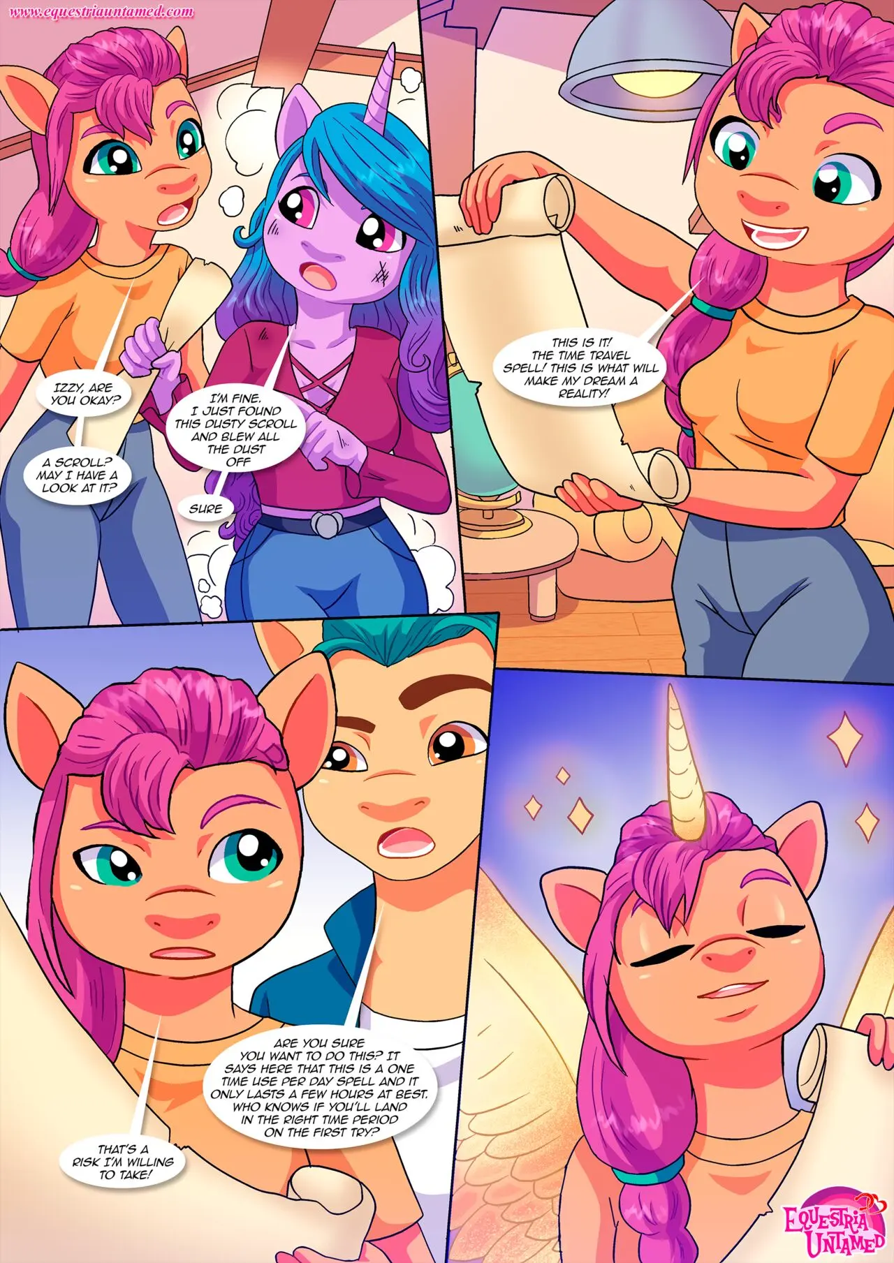 Image female,text,tagme,comic,netflix,english_text,hasbro,my_little_pony,bbmbbf,palcomix,page_2,hitch_trailblazer_(mlp),mlp_g5,equestria_untamed,sunny_starscout_(mlp),izzy_moonbow_(mlp),lesson_for_the_generations