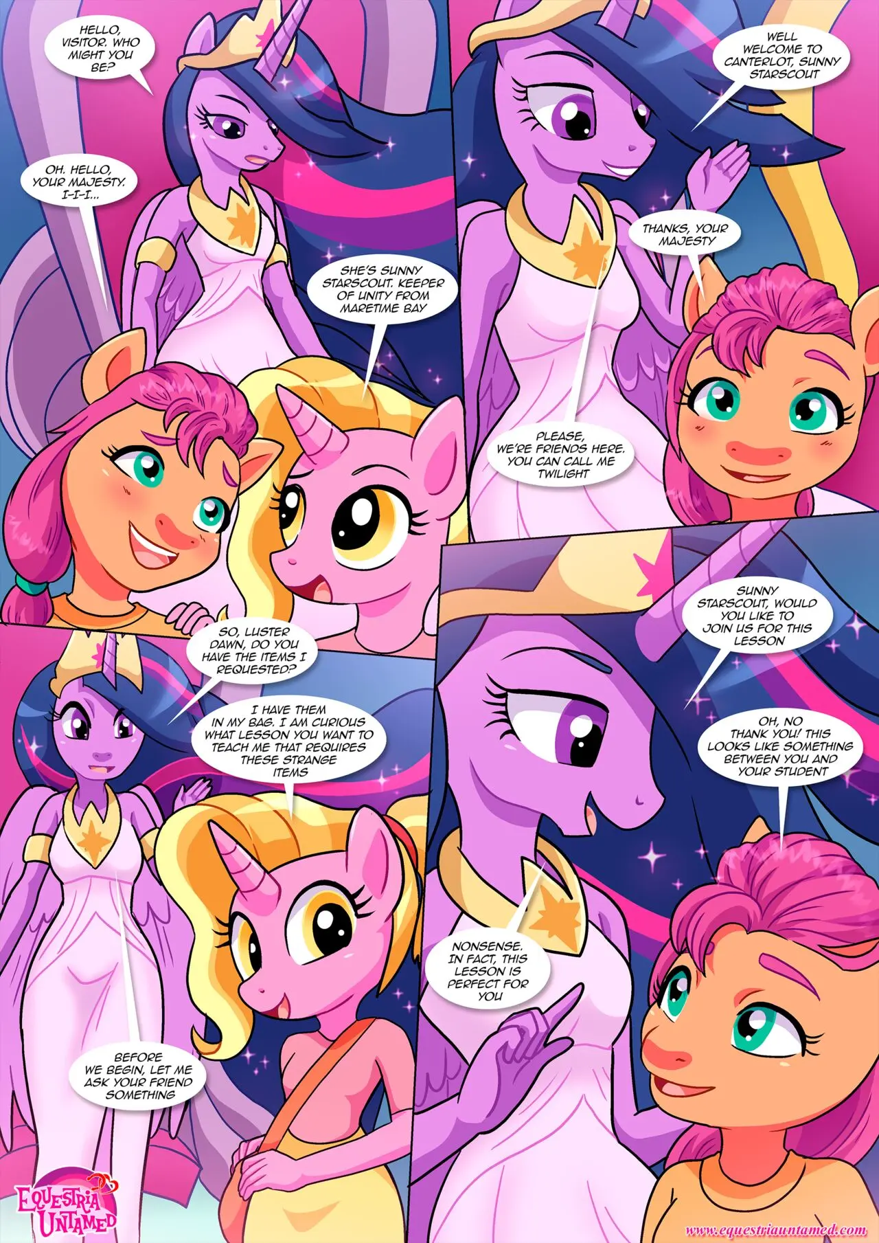 Image female,text,tagme,comic,english_text,friendship_is_magic,hasbro,my_little_pony,page_8,twilight_sparkle_(mlp),bbmbbf,palcomix,princess_twilight_sparkle_(mlp),mlp_g5,equestria_untamed,sunny_starscout_(mlp),lesson_for_the_generations,queen_twilight_sparkle_(mlp),luster_dawn_(mlp)