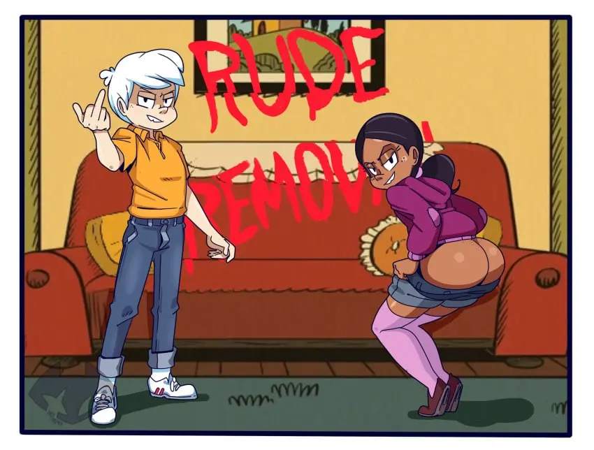 Image 1girls,clothed,clothing,female,light_skin,smile,standing,white_hair,1boy,black_hair,male,short_hair,thighhighs,ass,big_ass,big_butt,thick_thighs,thighs,ponytail,dark_skin,freckles,freckles_on_butt,smiling,smiling_at_viewer,eyelashes,teeth,fat_ass,light-skinned_male,thick_ass,thick_butt,half-closed_eyes,dark-skinned_female,indoors,presenting,orange_shirt,short_sleeves,shorts,ass_focus,english_text,couch,legs_together,presenting_hindquarters,latina,hoodie,full_body,freckles_on_face,middle_finger,buckteeth,jeans,flashing,ass_cleavage,presenting_ass,butt_crack,bare_ass,butt_focus,jean_shorts,nickelodeon,pink_thighhighs,presenting_butt,fat_butt,paramount_pictures,flipping_off,border,white_border,parody,parody_porn,dat_ass,taunting,dexter's_laboratory,polo_shirt,rug,the_loud_house,hood_down,mooning,ass_cheeks,ass_freckles,taunt,dat_butt,lincoln_loud,the_casagrandes,butt_freckles,rex_reyes,freckled_skin,ronnie_anne_santiago,rude_removal,title_card