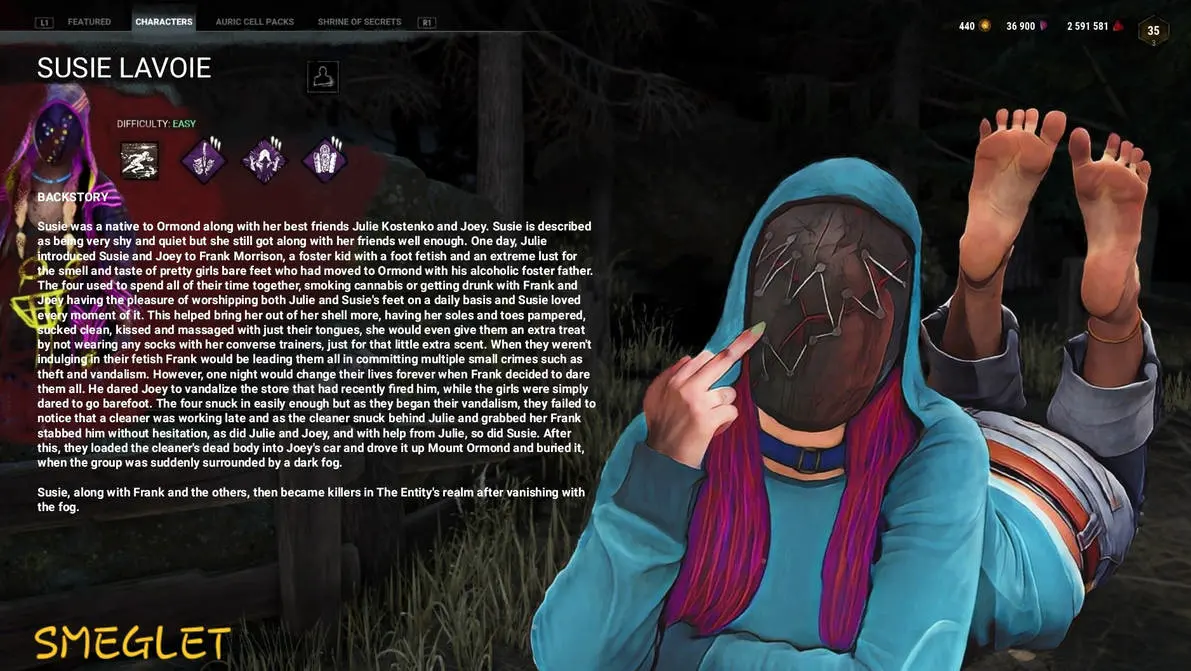 Image female,feet,pink_hair,foot_fetish,feet_up,soles,middle_finger,foot_focus,caucasian,masked_female,the_pose,dead_by_daylight,masked,dbd,blue_hoodie,the_legion,caucasian_female,susie_(dead_by_daylight),backstory
