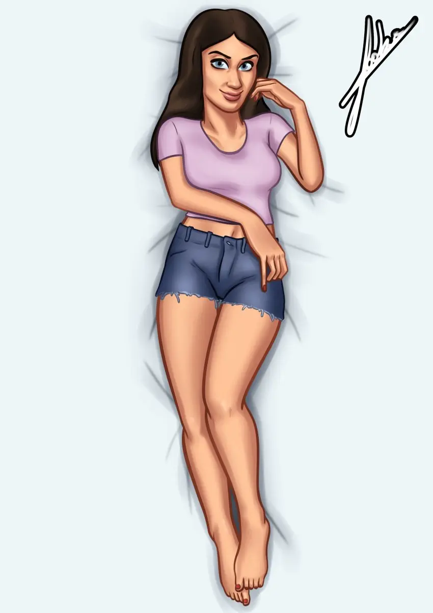 Image 1girls,clothed,clothing,female,female_only,light-skinned_female,light_skin,long_hair,looking_at_viewer,shirt,smile,solo,blue_eyes,on_back,female_focus,smiling,watermark,digital_drawing_(artwork),digital_media_(artwork),solo_focus,2d,original,original_character,petite,pose,posing,brown_hair,alternate_version_available,on_bed,presenting,2d_(artwork),shorts,petite_body,laying_down,smirk,smirking,tank_top,laying_on_back,booty_shorts,jean_shorts,laying_on_bed,joakadraws