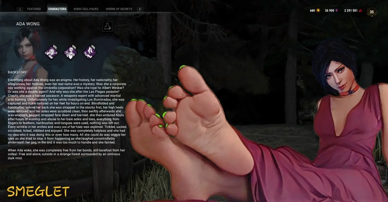 Image female,black_hair,short_hair,foot_fetish,3d,red_dress,asian,asian_female,foot_focus,resident_evil,ada_wong,dead_by_daylight,green_nail_polish,backstory