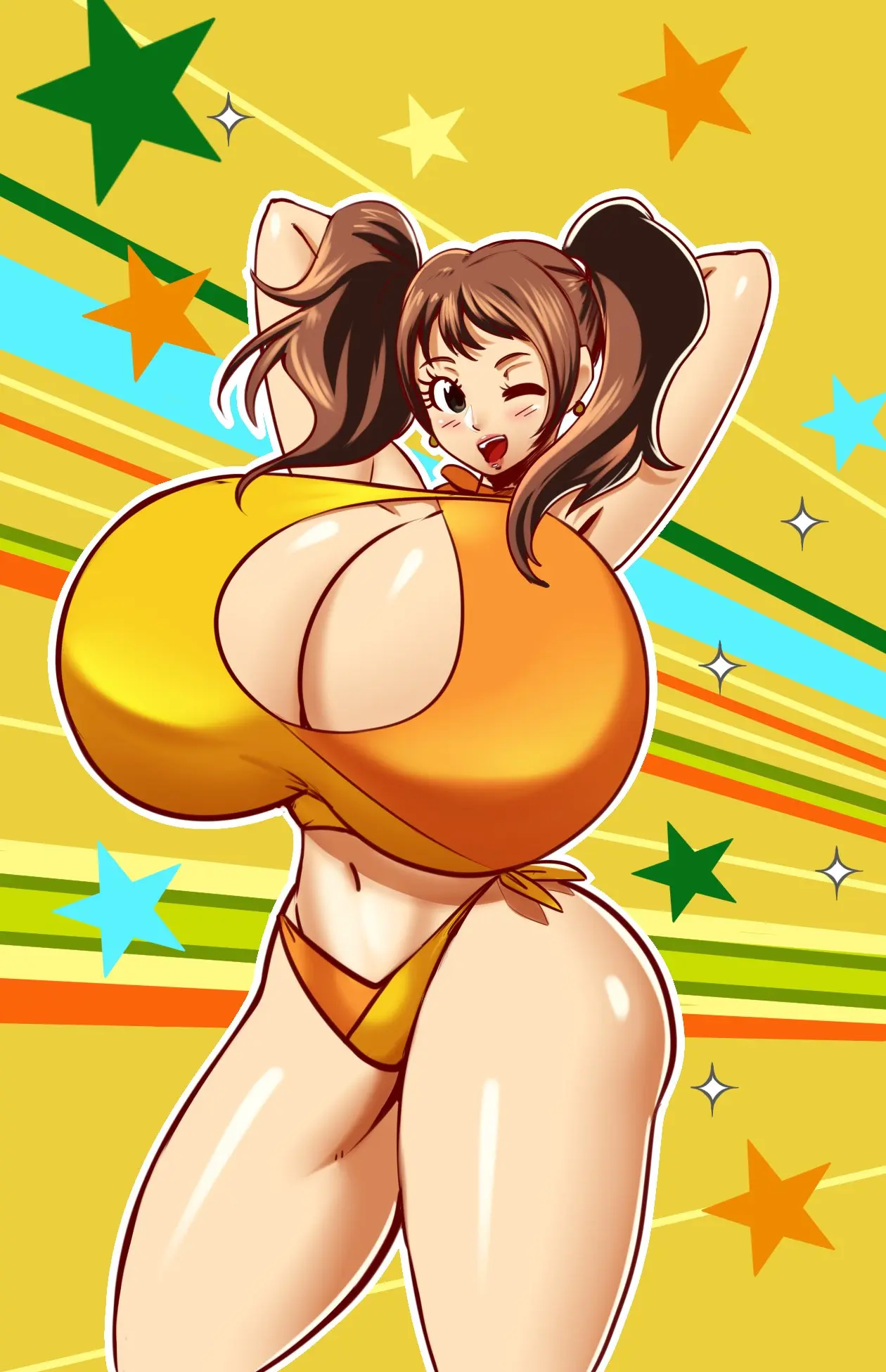 Image 1girls,breasts,female,looking_at_viewer,solo,huge_ass,cleavage,solo_female,breasts_bigger_than_head,hyper_breasts,massive_breasts,swimsuit,persona,persona_4,hyper,megami_tensei,kujikawa_rise,schnauzercito