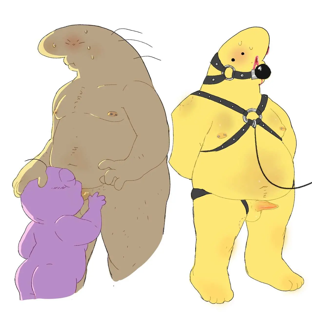 Image blush,male,penis,sweat,2boys,male_only,yaoi,belly,artist_request,gay,blowjob,fat_male,bondage,sweating,nipple_piercing,leash,nosebleed,overweight,gagged,piercings,sucking,sucking_penis,overweight_male,holding_head,harness,tentacle_penis,bite_marks,grunting,bite_mark_on_shoulder,bdsm_gear,pim_(smiling_friends),smiling_friends,bondage_harness,bite_mark_on_thigh,leashed_male,charlie_(smiling_friends)