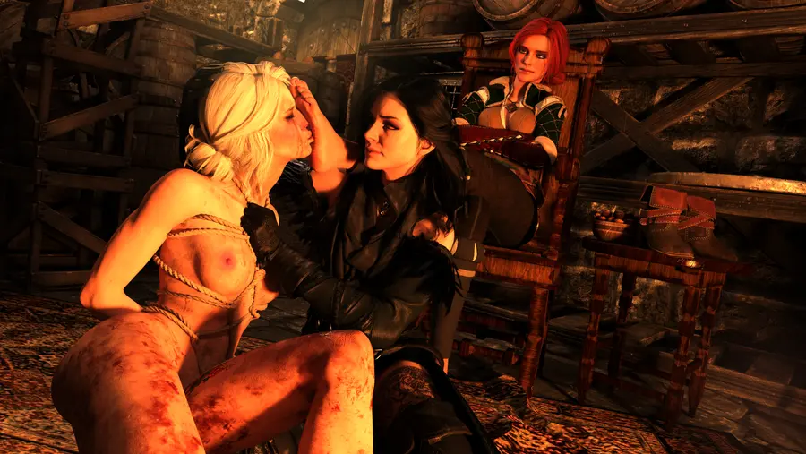 Image female,white_hair,black_hair,nude,red_hair,feet,nude_female,naked,foot_fetish,3d,focus,bondage,naked_female,tied_up,tears,boots,ciri,the_witcher_(series),the_witcher_3:_wild_hunt,caucasian,arms_crossed,arms_tied_behind_back,yennefer,triss_merigold,caucasian_female,foot_kiss