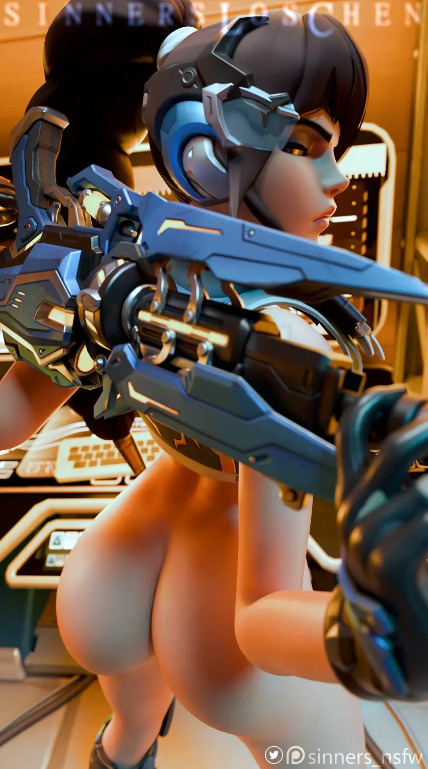 Image 1girls, big_breasts, breasts, female, female_only, solo, big_ass, big_butt, thick_thighs, thick_ass, 3d, skinny, thin, looking_back_at_viewer, taller_girl, overwatch, overwatch_2, widowmaker, gun, mirrorwatch, captain_lacroix, sinners_nsfw