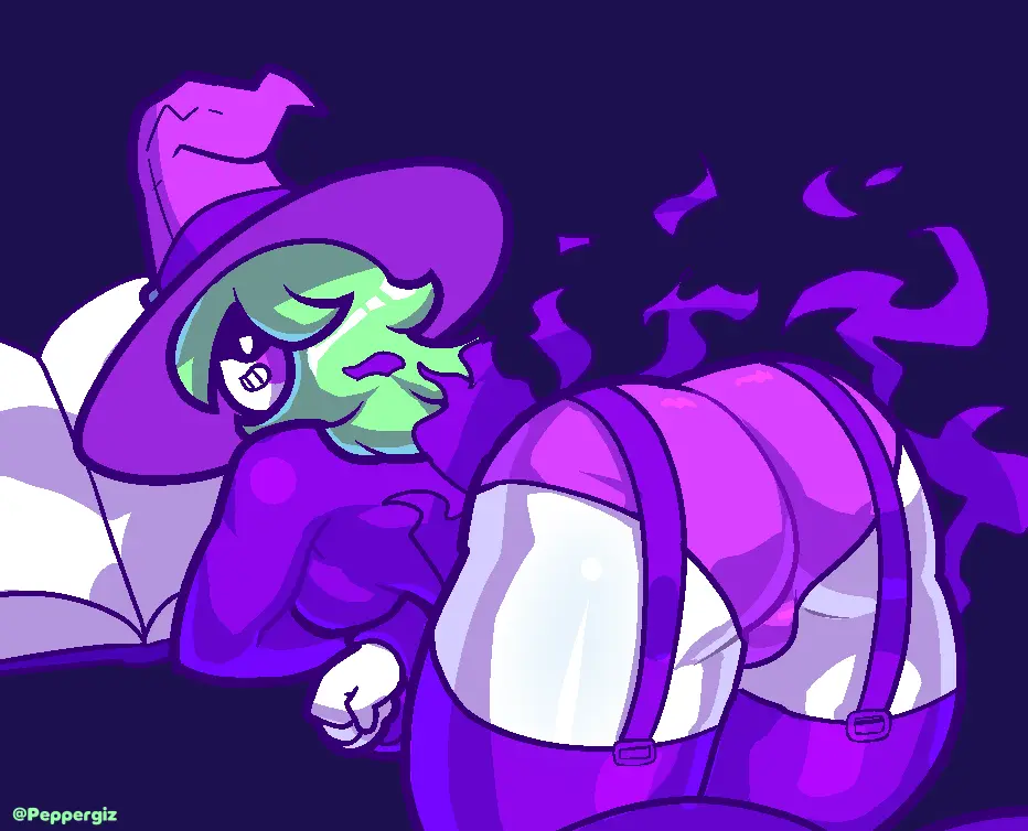 Image female,looking_at_viewer,smile,thighhighs,panties,ass,looking_back,from_behind,pale_skin,self_upload,green_hair,dialogue,ass_focus,all_fours,book,magic,witch_hat,white_eyes,garter_straps,witch,spiky_hair,clothing_malfunction,cloak,pussy_visible_through_panties,candies_n'_curses,necro_witch,peppergiz,clothing_damage