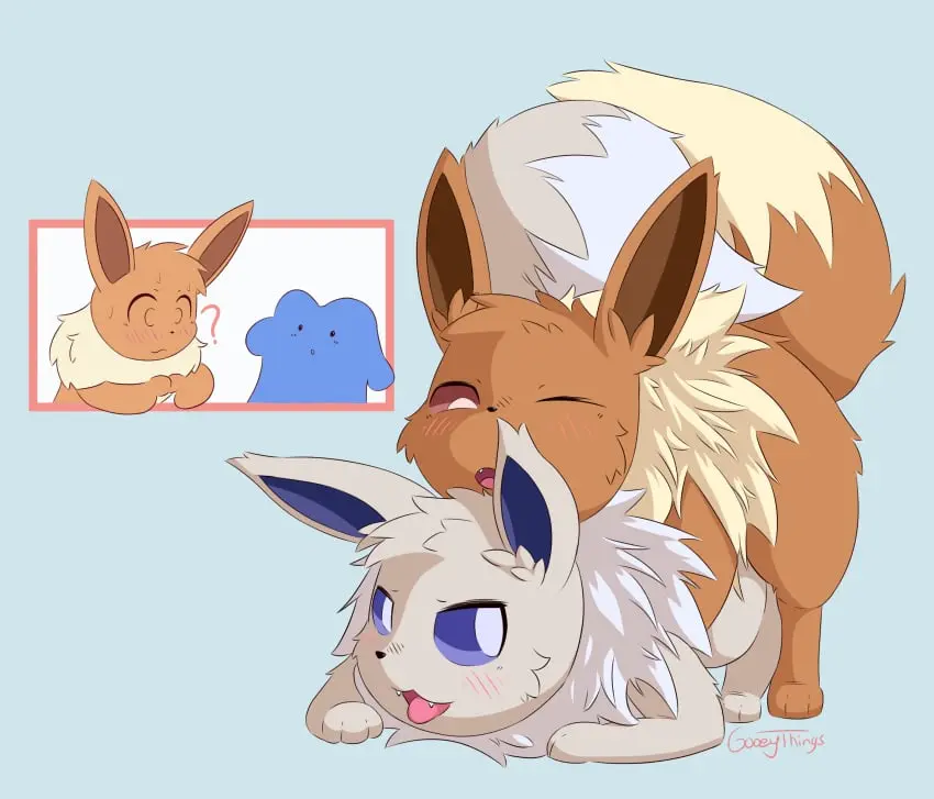 Image blush,brown_eyes,hi_res,blue_eyes,male,pokemon,pokemon_(species),shiny_pokemon,tail,sex,duo,doggy_style,from_behind_position,one_eye_closed,absurd_res,ambiguous_gender,nintendo,fur,white_body,brown_fur,blush_lines,transformation,brown_body,white_fur,feral,eevee,generation_1_pokemon,mane,ditto_(pokemon),gooeythings